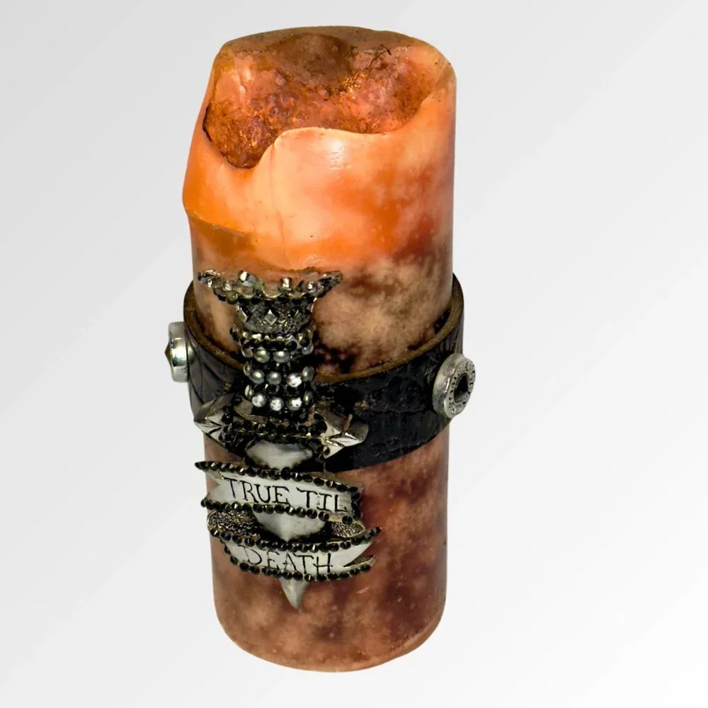 CHROME ANGELS Brown Candle with Leather and Swarovski Crystals on Chrome - Picture 3 of 16